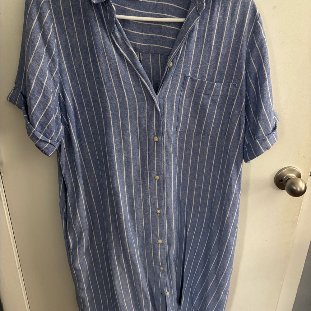 Old Navy Striped Linen Shirt Dress
